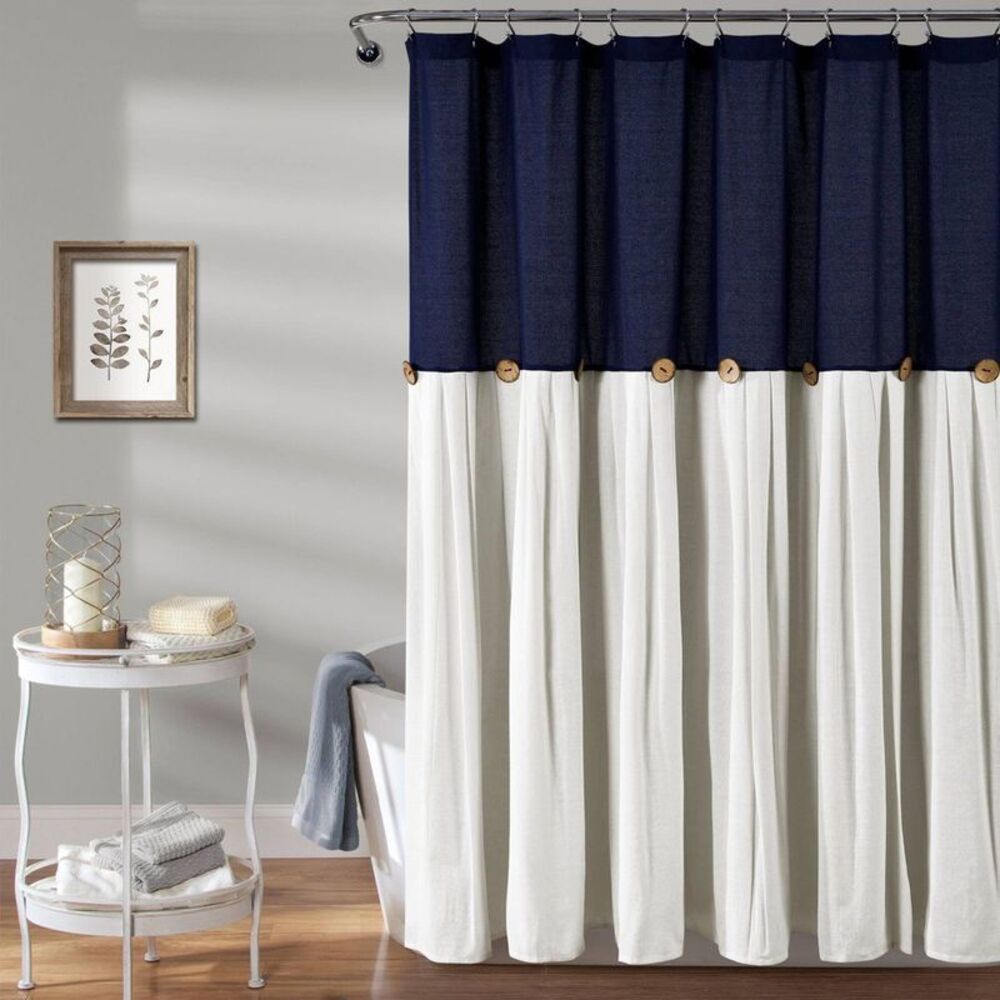 Lush Decor - 72"x72" Linen Button Shower Curtain Navy - Lush Dé Navy